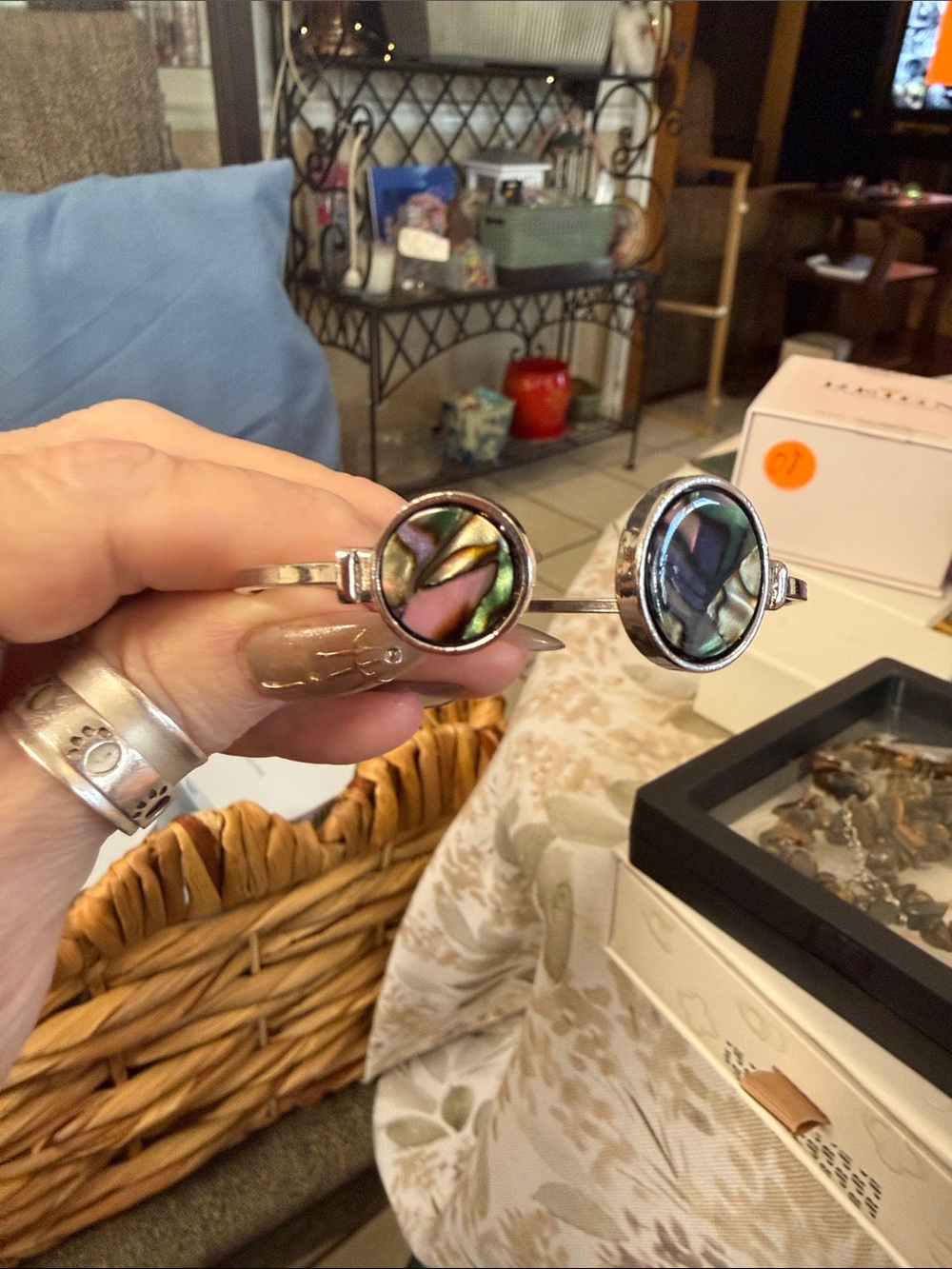 Iridescent Abalone Cuff Bracelet - Multi-Color Shell Inlay